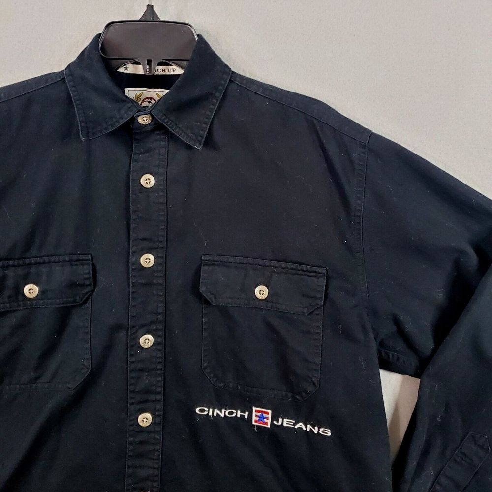 Cinch Western Button Shirt Womens Sz S Long Sleeve Black-LOGO SPELLOUT-Rodeo Vtg